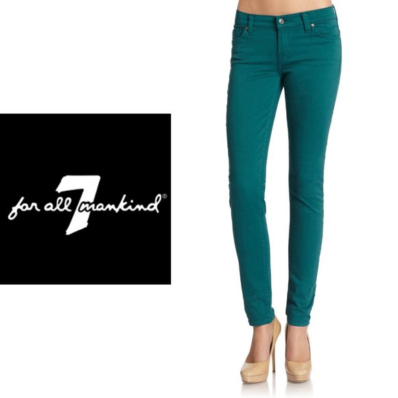 7 For All Mankind Gwenevere Teal Skinny Jeans